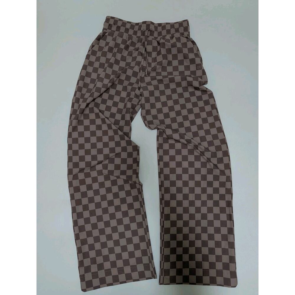 Albion Wide Leg Brown Checkered Pants Size Medium Tall Drawstring